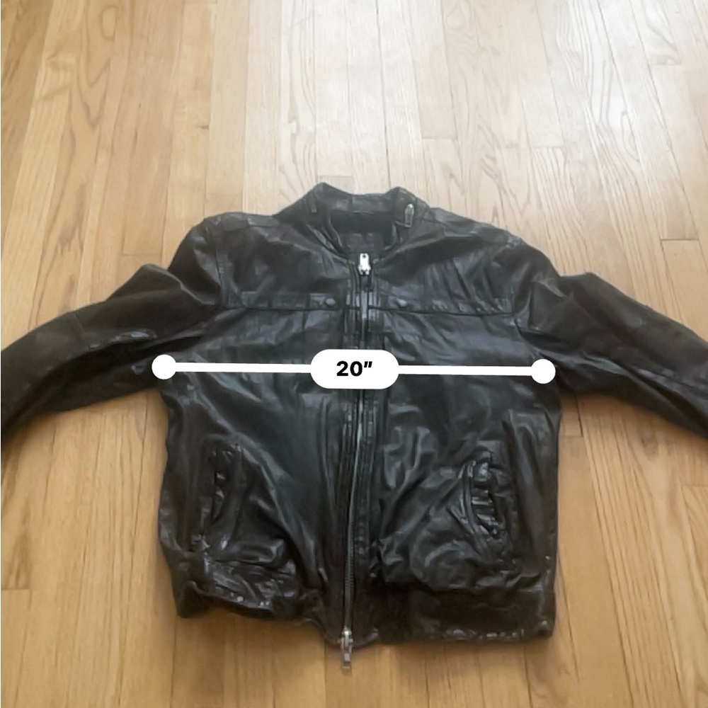 Men's dark olive green Leather Jacket - Picture 9 of 9
